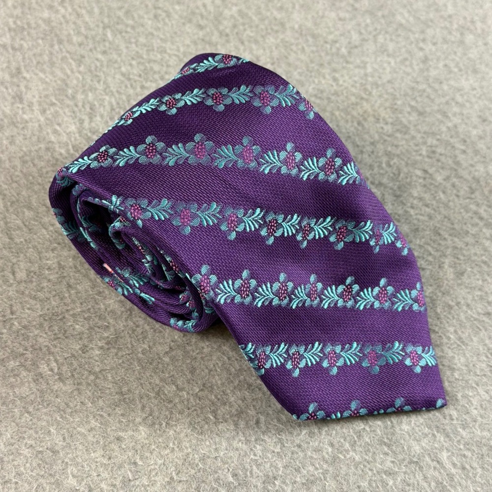 Ted Baker London Mens Silk Tie Purple Floral Stripe Paisley Lining USA 58x3.25"